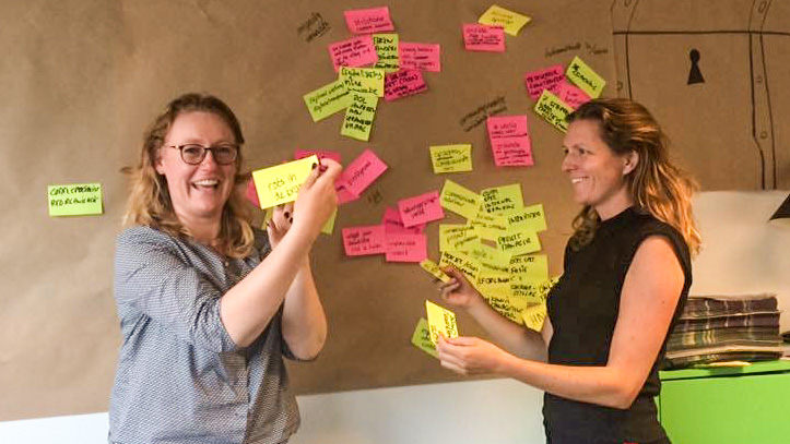 Ingeborg-en-Roosmarijn-aan-het-werk-met-post-its-Orange-Otters