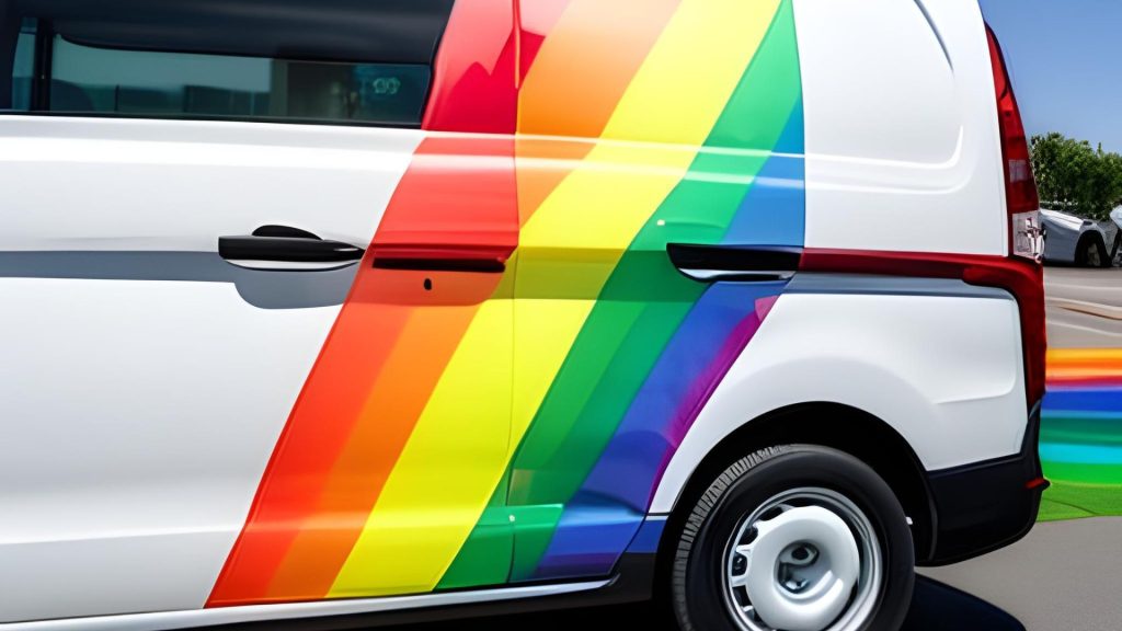 regenboogbus met A.I. gemaakt