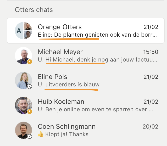 8. MS TEams chat met preview teksten